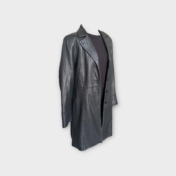 Vintage Jones New York Black Leather Trench Coat - Size Large - Picture 6 of 7
